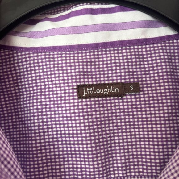 J. McLaughlin Top Small Purple White Gingham Check Popover Cotton Long Sleeve S - Picture 3 of 4